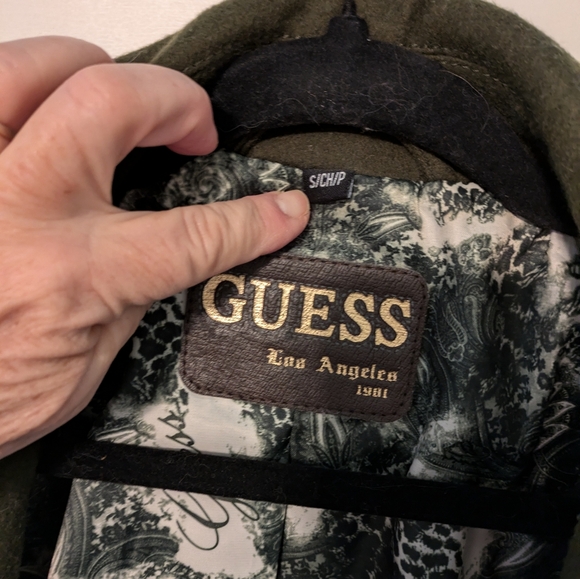 Vintage Guess Dark Green Wool Lined Coat- Small but fits XS/S - Picture 6 of 7
